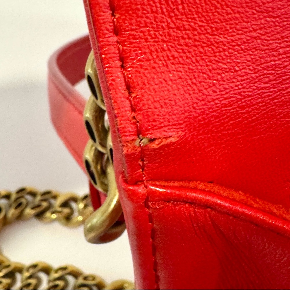 Christian Dior Diorama Red Leather Medium Flap Bag W Gold Studs & Chain Strap - Picture 14 of 15